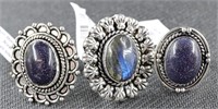 3 NEW German Silver Rings: Blue Sunstone and