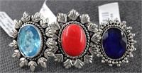 3 NEW German Silver Rings, Size 6: Blue Sapphire &