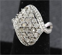 Vintage Ring 16 Diamonds Sterling Silver sz. 6.75: