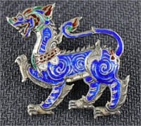 Sterling Silver Enamel Chinese Dragon Pin