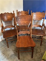 4pc Vintage Oak Pressback Dining Chairs