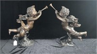 Pair, Bronze Cherub Candleholders, 14.5" H.