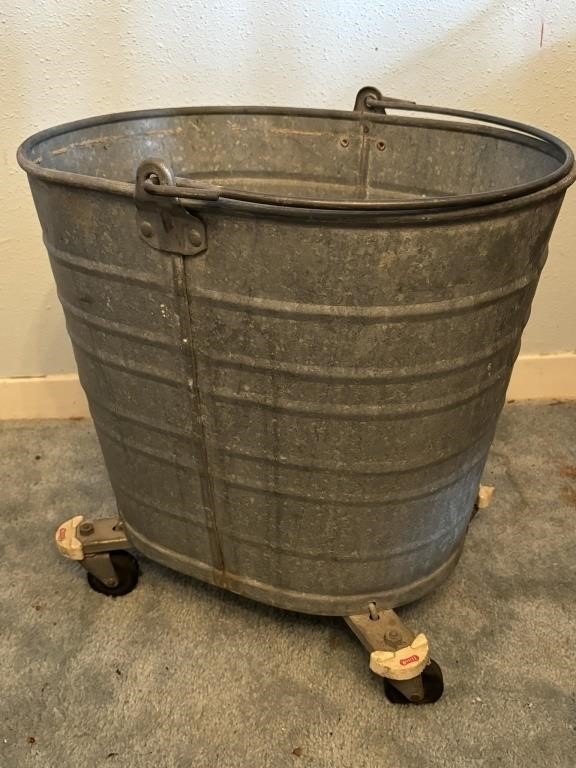 Vintage Galvanized Mop Bucket by White
