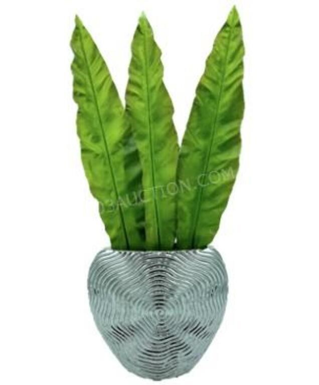 Green Leaves in Chrome Oval Vase
