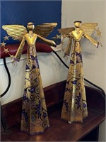 Pier 1 Pair Gold Glittered Christmas Angel Statues