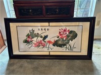 High End Framed Chinese Silk Lotus & Koi Panel