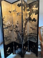 Vtg Chinese Carved & Lacquered 4 Panel Screen