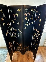 Vtg Chinese Butterfly Carved & Lacquered Screen