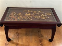 Carved Chinese Rosewood Gilded Table w/ Glass Top