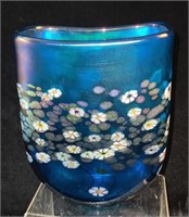 Floral Art Glass Vase, Robert Held 8.5" tall