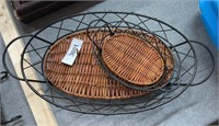 2 wicker and metal serving trays