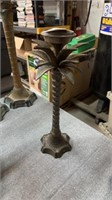 Brass palmtree candlestick holder