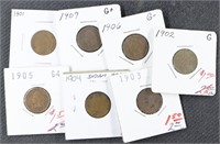 7 Indian Head Cents 1901-1907