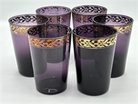 6pc Amethyst & Gold Detail Crystal Glasses