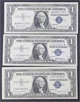 3 Silver Certificate Dollars 1957, 1957A, 1957B