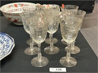 Eight Vintage Crystal Wine Glasses