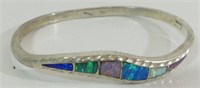 Mexico 925 Silver & Opal Modernist Wave Bracelet