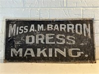 Antique A.M. Barron Dress Making Tin Sign