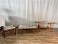 Danish Modern Teak Tile Top 3pc Table Set