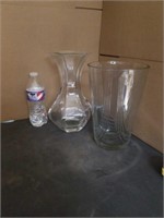 2pc Thick Heavy Glass Vases 10in and 11in tall