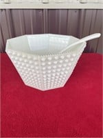 Fenton White Hobnail octagon punch bowl with