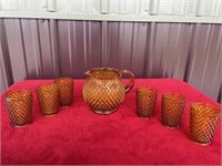 Fenton Amber pitcher and 6 glasses