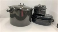 Enamel pot 14’’ in diameter 9 inches tall and (2)
