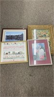 (4) framed pictures- family record date beginning