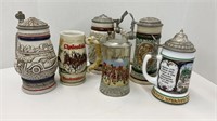 (6) assorted beer steins. Budweiser Clydesdales,