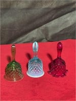 3 Fenton bells opalescent,ruby,green