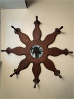 Antique Walnut Stained Glass Hat Rack