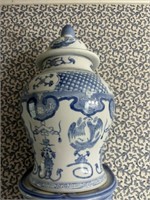 Vintage Blue & White Ceramic Ginger Jar
