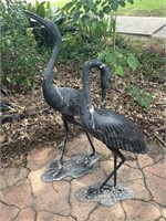 Pair Life-Size Cast Metal Crane Statues