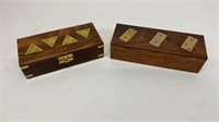 Vintage domino sets with brass inlay cases by