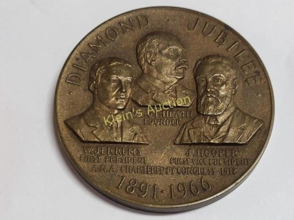 rare 1966 bronze ana 75th anniversary medal paperw