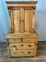 Vintage Pine Buffet with Hutch Topper
