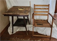 Large End Table & Wooden Folding Chair