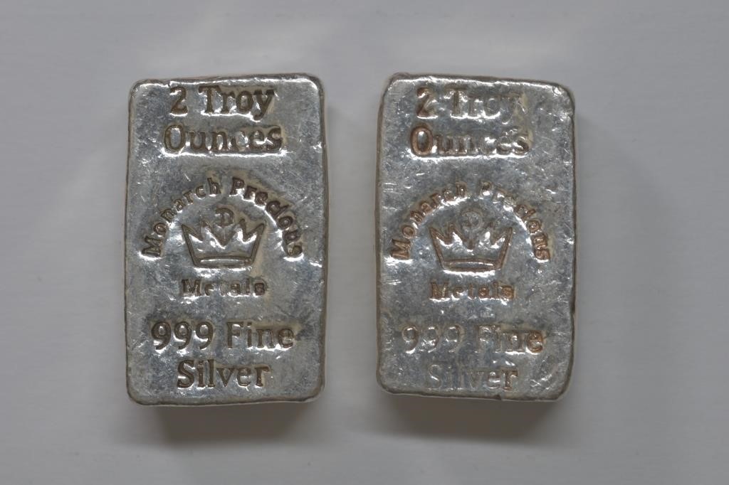 2 - 2ozt Silver .999 Monarch Poured Bars