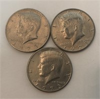 (3) 1973 Kennedy Half Dollar 2- D 1- No Mint Mark