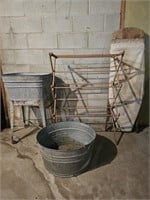 Antique Wash Tub w/ Stand, Bin, Clothes Rack