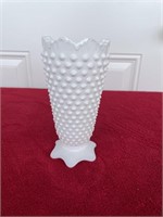 Fenton white hobnail 7” vase
