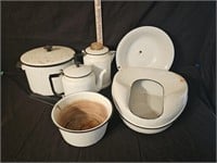 White & Black Enamelware- Pot, Kettle, Coffee