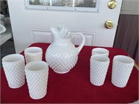 Fenton large pitcher and 6 glasses