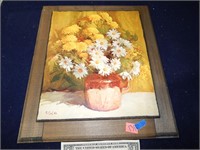Floral Print on Wood Frame Signed 11" x 9"