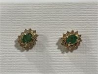 14 kt Gold Emerald and Diamond Stud Earrings