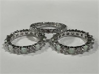 3x 925 Silver Rings with clear Cut & Opal