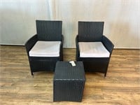 Pair of Black Woven Patio Chairs w/Side Table
