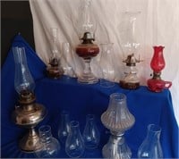 (6) Oil Lamps w/ Extra Chimneys