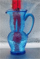 Small Vintage Blue Crackle Glass Pitcher Vase