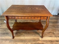 Antique Oak Press Carvings Library Table